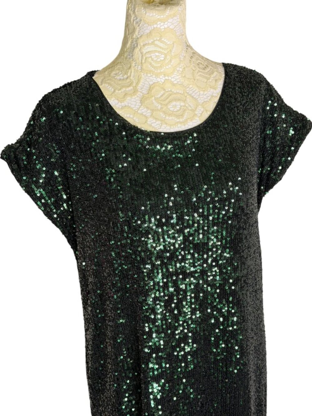 Cable & Gauge Mini Dress Shift Sequin Emerald Green S - Picture 2 of 7